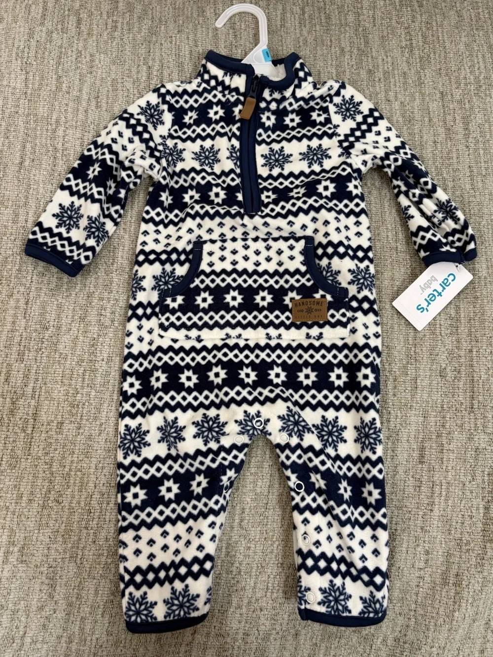 Carter's Navy and White Snowflake Fleece One-Piece